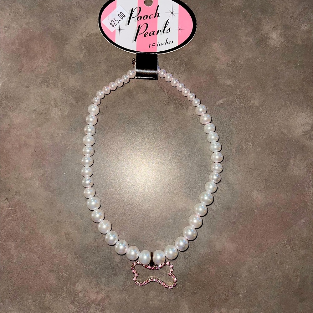 Dog Pearls with Rhinestone Bone